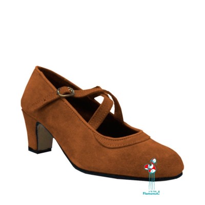 Zapato flamenco amateur marrón claro correas cruzadas