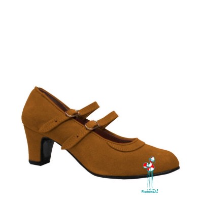 Zapato flamenco amateur marrón claro dos correas