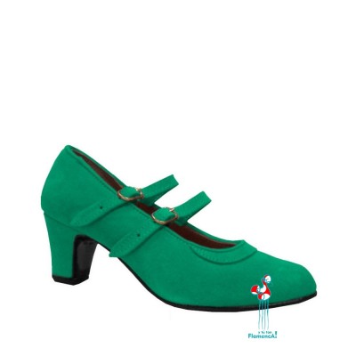 Zapato flamenco correas paralelas verde