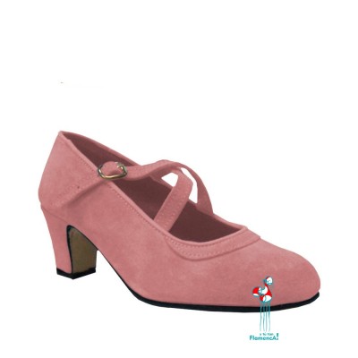 Zapato flamenco amateur rosa correas cruzadas