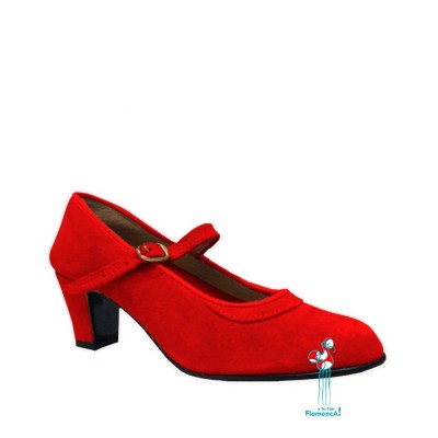 zapato rojo en piel con dos correas cruzadas