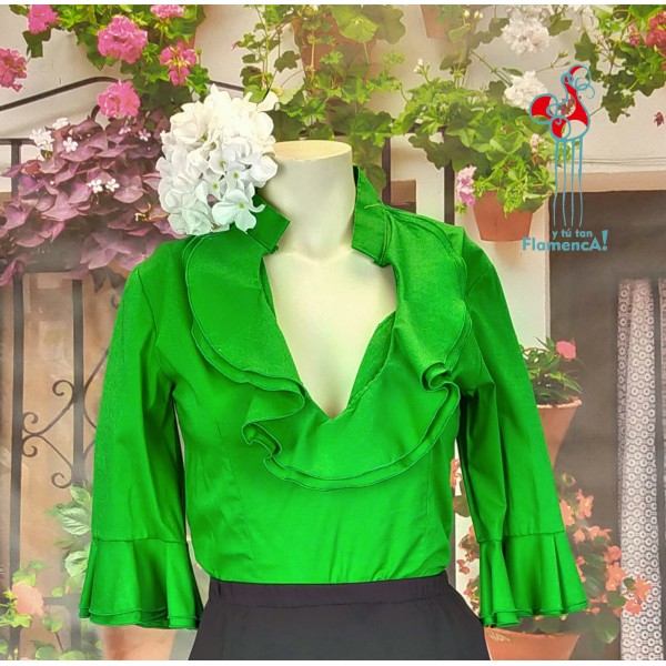 Camisa de flamenco verde con volantes talla 38