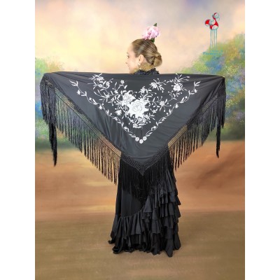 Pico negro estampado flores blancas de flamenco