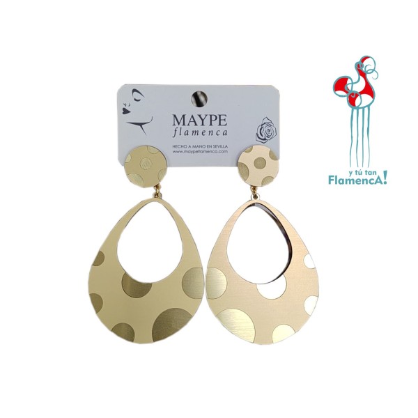 Pendiente de flamenca oro con lunares lágrima grande