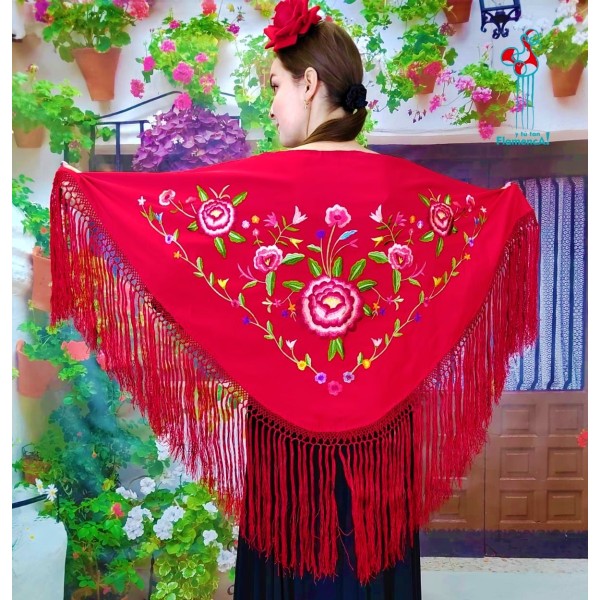 Mantón de flamenca rojo bordado