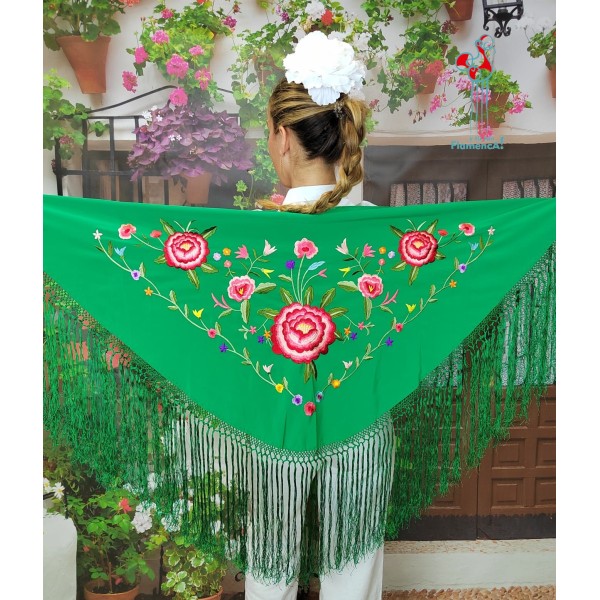 Mantón de flamenca verde andalucía bordado