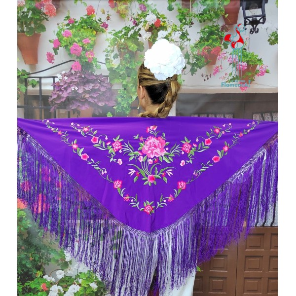 Mantón de flamenca morado bordado