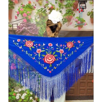Mantón de flamenca azulón bordado