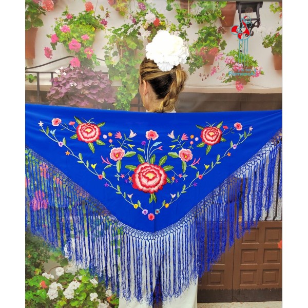 Mantón de flamenca azulón bordado