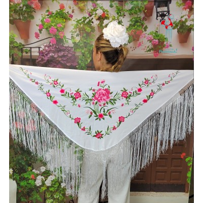 Mantón de flamenca blanco bordado