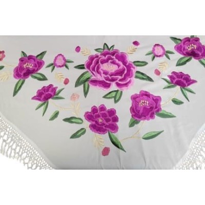 Mantón de flamenca blanco bordado