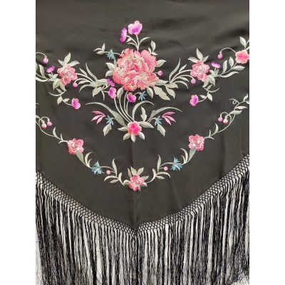 Mantón de flamenca negro con bordado