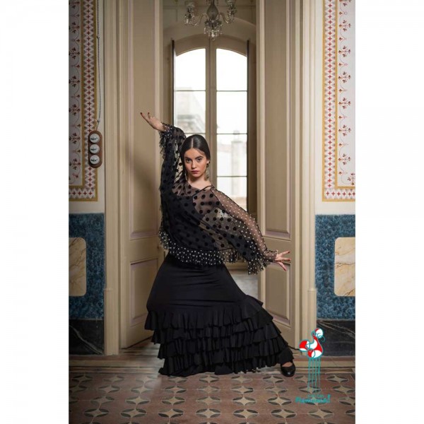 Falda flamenca de baile flamenco de uso profesional y ensayo. Modelo Monroy negro