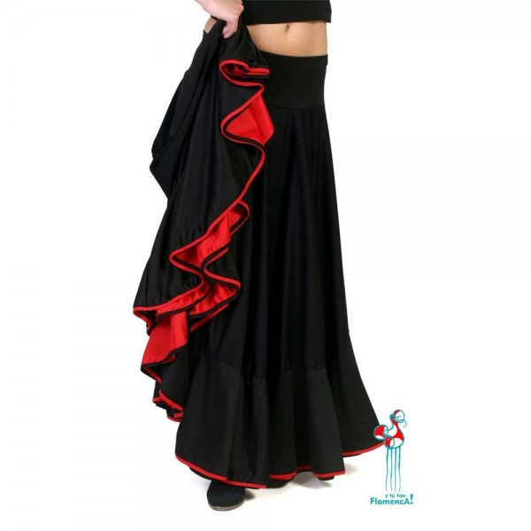 Falda flamenca de baile flamenco de uso profesional y ensayo. Modelo Balboa roja y negra.