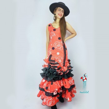 Traje de flamenca outlet modelo Clavel talla 36 para Feria y Rocío