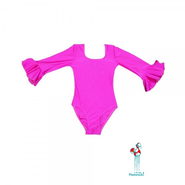 Body o maillot de flamenco con volantes en las mangas rosa