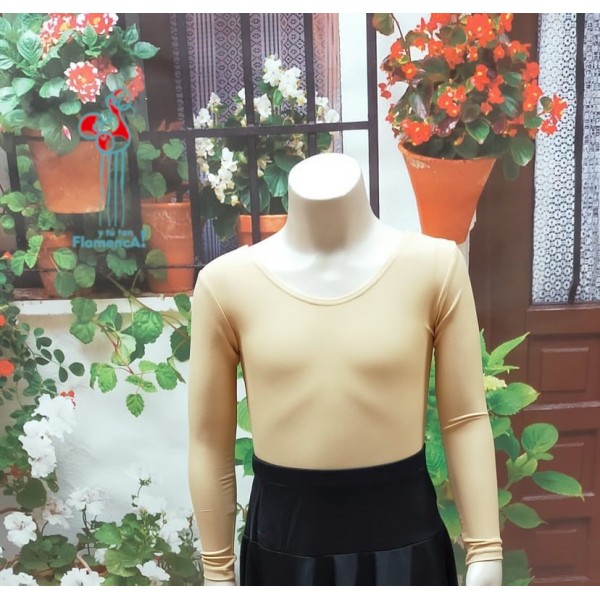 Body de flamenco beige de manga larga para niña y adulto